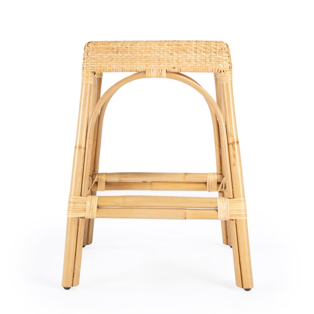 Robias 24.5 in. Seat Height Rectangular Rattan Backless Counter Stool with Footrest, Natural/ Natural Rattan Frame For Sale In Chicago - Image 6 of 9