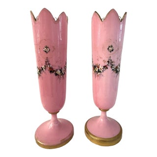 Antique Bohemian Art Nouveau Pink Art Glass Vases c.1900, a Pair For Sale
