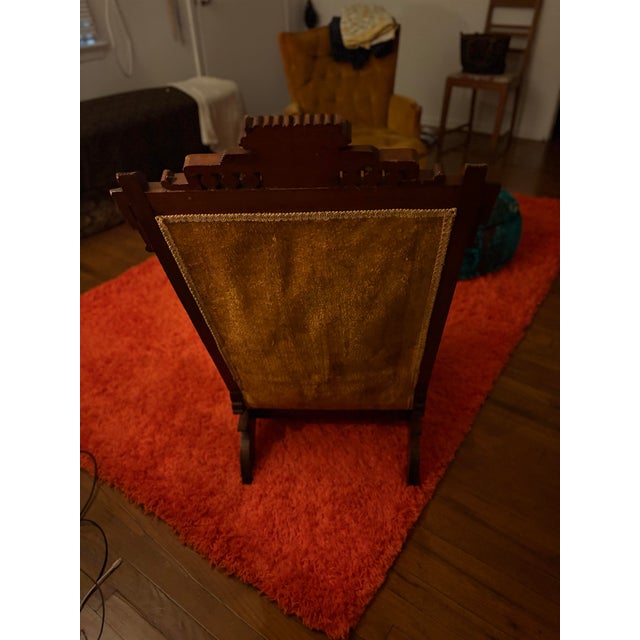 Antique Eastlake Victorian Platform Rocking Chair | Walnut | Original Gold Velvet | For Sale - Image 4 of 6