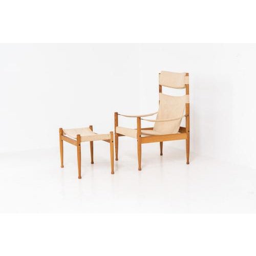 Set of Oak Safari Chair & Ottoman by Niels Eilersen for Erik Wørts For Sale - Image 3 of 15
