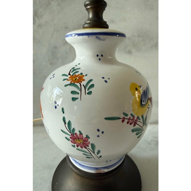 Vintage Faience Small Table Lamp With Hand Painted Birds For Sale In Austin - Image 6 of 11