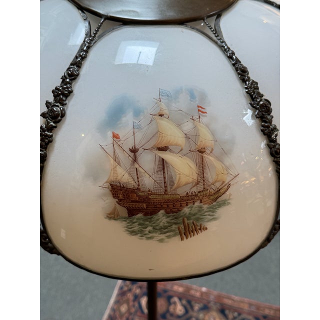 Glass Late 20th Century Victorian Ef & Ef Industries Paneled Glass Shade Floor Lamp For Sale - Image 7 of 14