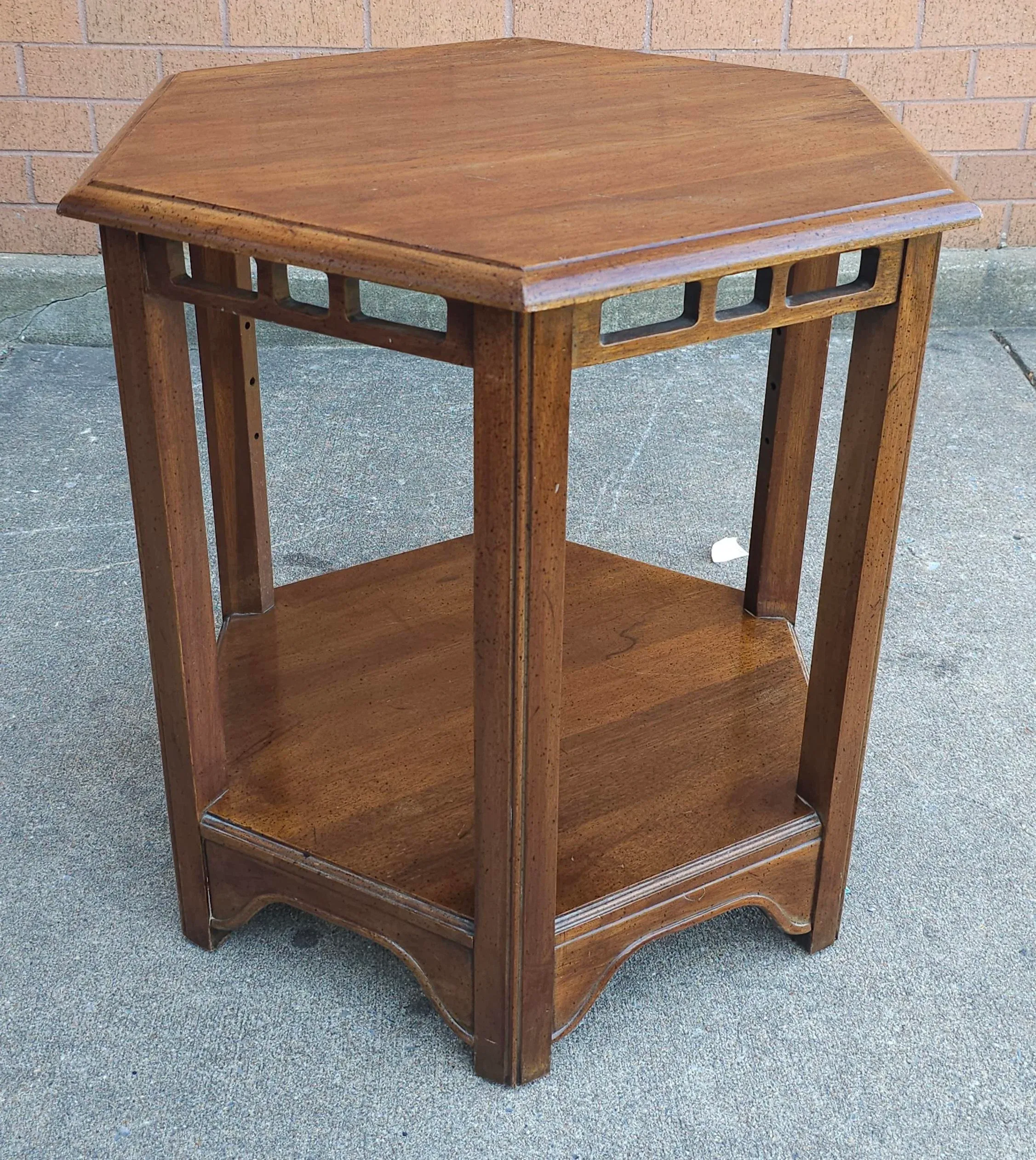 Davis Cabinet Hexagonal Walnut Side Table | Chairish