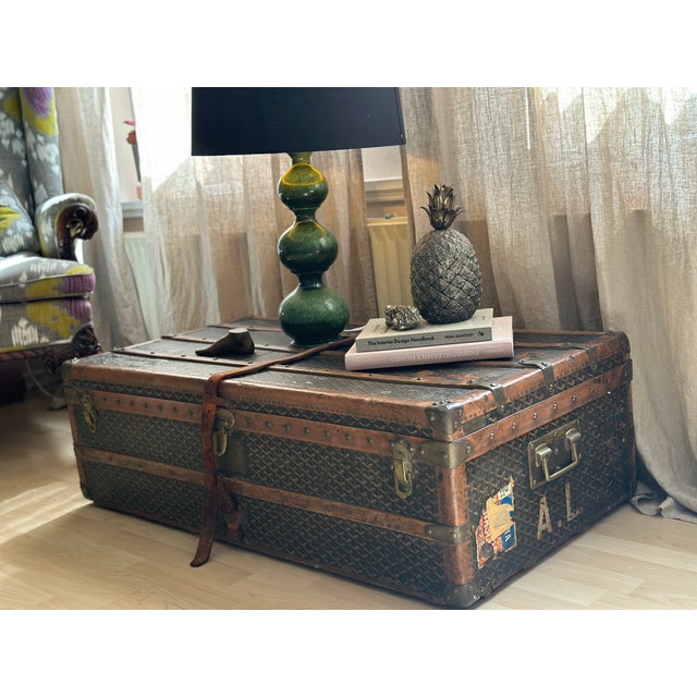 Antique Steamer Trunk in Chevron Canvas from Goyard, France, 1900 For Sale - Image 13 of 18