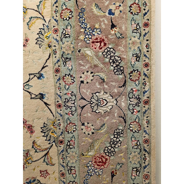 Vintage Persian Tabriz Rug, Hand-Knotted Wool & Silk, Fine Floral Pattern, Ivory & Taupe, 7x10 For Sale - Image 18 of 18
