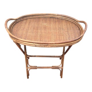 Vintage Mid 20th Century Folding Bamboo Butler Serving Tray Tv Table MCM Cottage For Sale