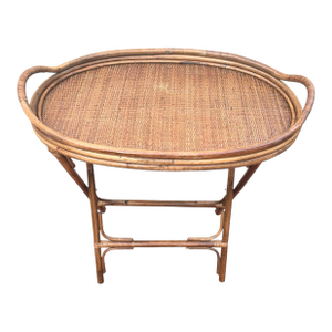 Vintage Mid 20th Century Folding Bamboo Butler Serving Tray Tv Table MCM Cottage