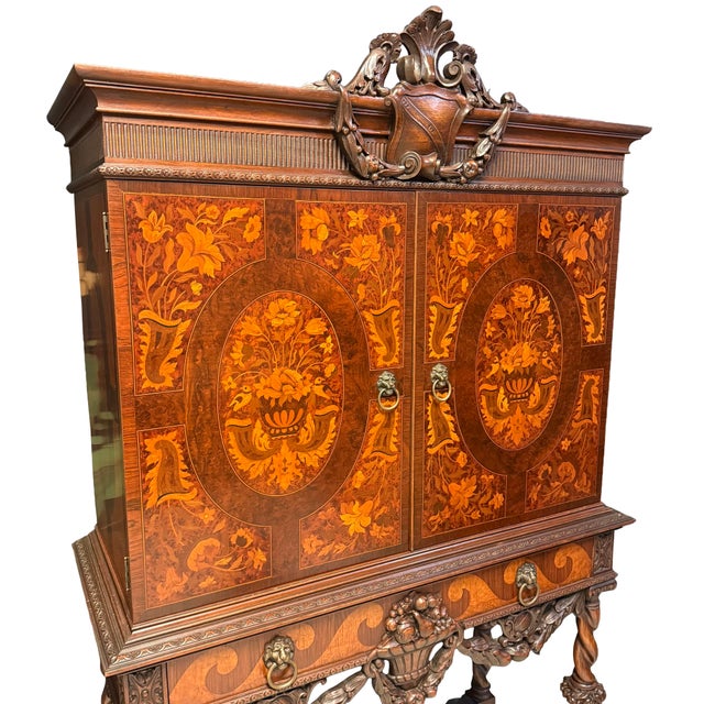 Victorian Early 20th Century Empire Mfg. Co. Victorian Revival Marquetry Cabinet With Barley Twist Legs For Sale - Image 3 of 5