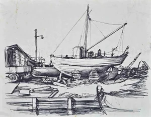 Boat, Drawing, Mid-20th-Century