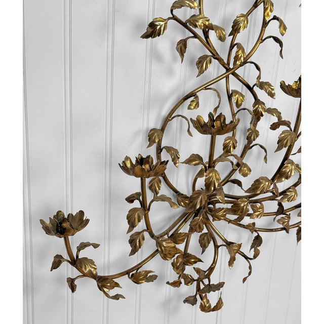 Metal Vintage 47" Italian Rococo Gold Gilded Floral Vine Wall Hanging Candle Sconce For Sale - Image 7 of 9