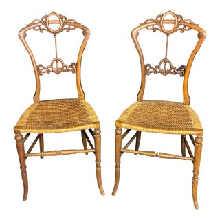 Antique Late 19th Century Victorian Walnut Bedroom Chairs, Set of 2 For Sale