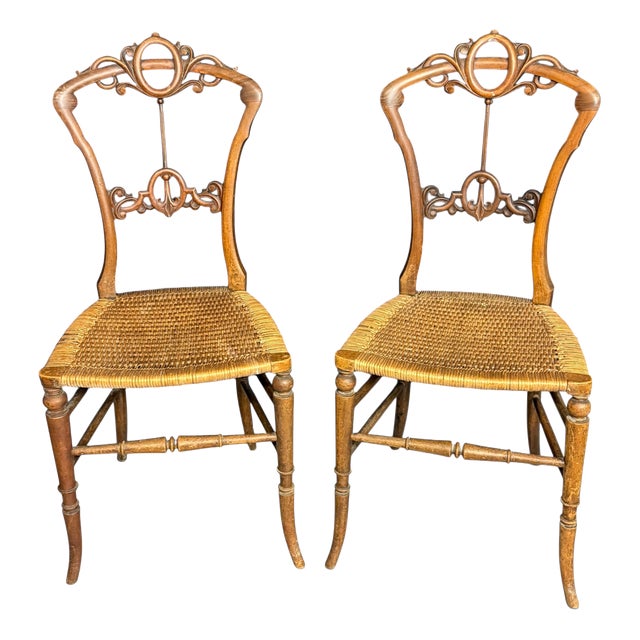Antique Late 19th Century Victorian Walnut Bedroom Chairs, Set of 2 For Sale