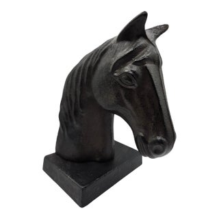 Vintage Black Cast Iron 1950's Single Horse Head Bookend or Door Stop For Sale