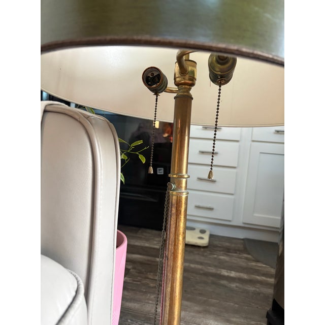 Hollywood Regency Vintage Frederick Cooper Brass Floor Lamp With Original Green Shade For Sale - Image 3 of 5