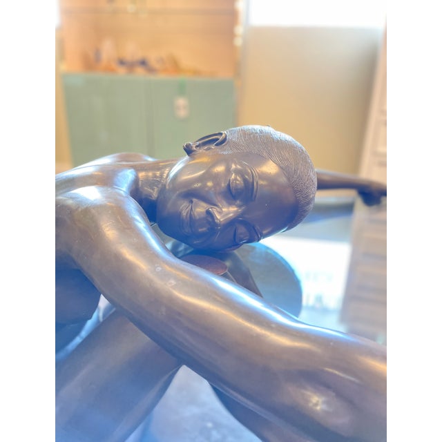 Modern Monumental Cast Metal Figural Glass Coffee Table For Sale - Image 3 of 6