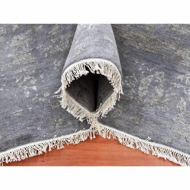 2010s Davy's Gray, Hand Knotted Broken Erased Persian Tabriz Design, Wool and Silk, Oriental Rug For Sale In New York - Image 6 of 13