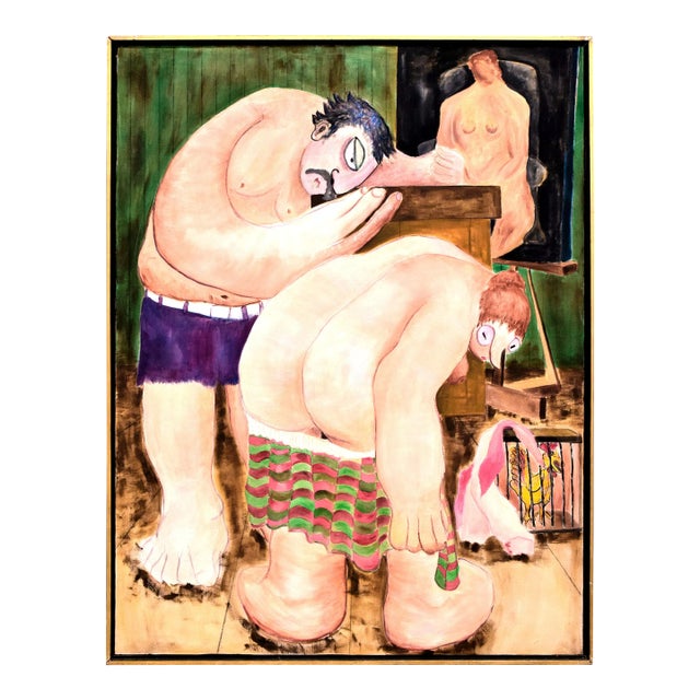 "La Cage Aux Fowls" - Large Scale Surreal Figurative Abstract by G. Lester For Sale