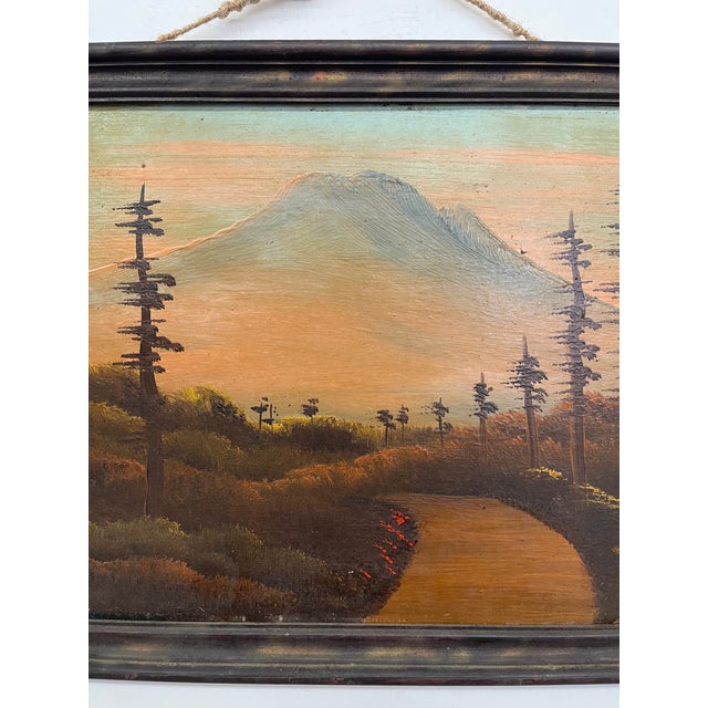 Vintage Framed Landscape Painting of Mountain Path at Sunset, Signed, Folk Art Style For Sale - Image 9 of 9