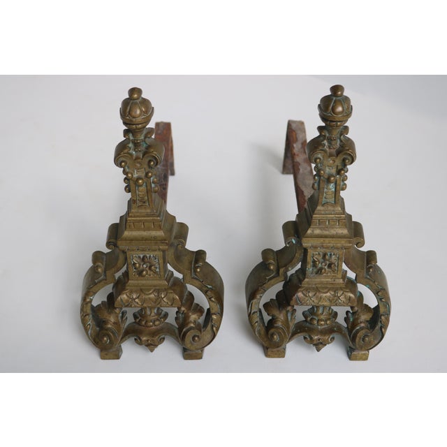 French Baroque Style Brass Andirons, 1890s, Set of 2 For Sale - Image 4 of 11