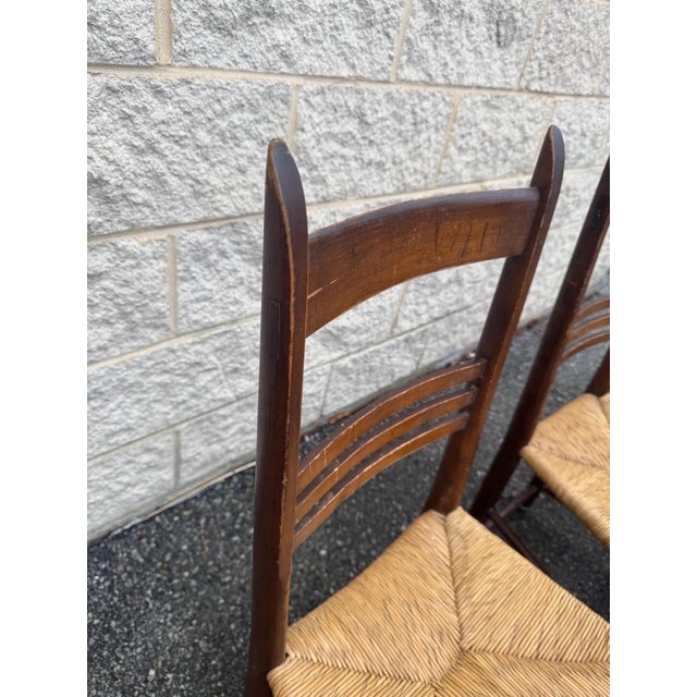 Set of 6 Rustic Vintage Ladder Back and Rush Seat Dining Chairs For Sale - Image 12 of 14