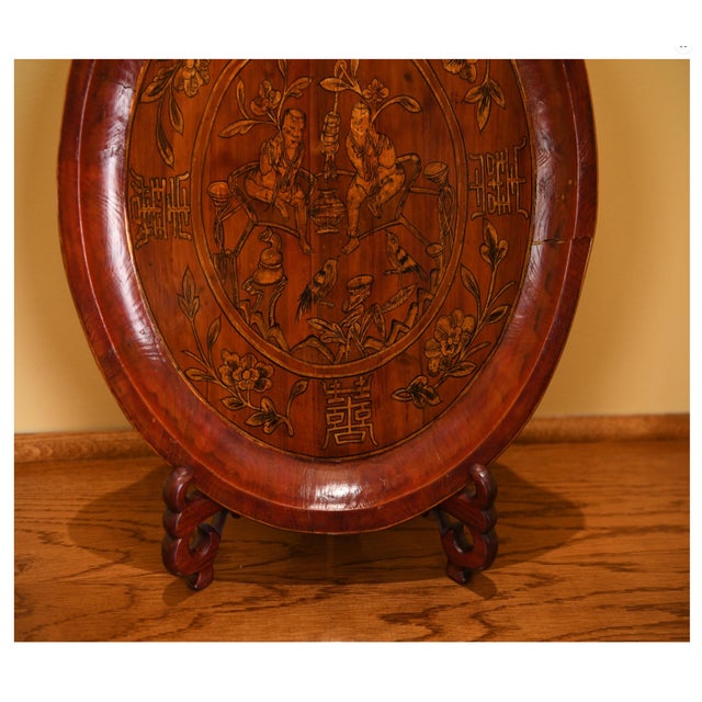 Antique Chinese Lacquered Wooden Charger Tray For Sale In New York - Image 6 of 10