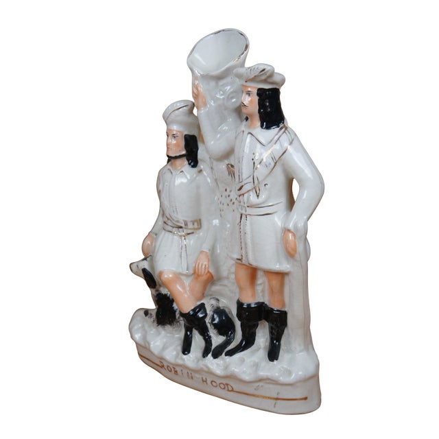 Antique 19th century English Staffordshire flatback porcelain flatback figural spill vase depicting robin Hood and Little...