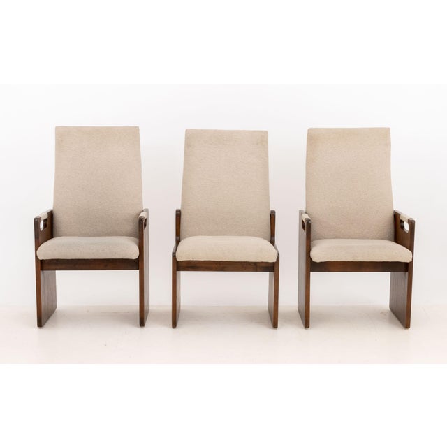 Lane "Pueblo" Grey Boucle Upholstered Walnut Dining Chairs, 6 For Sale In New York - Image 6 of 17