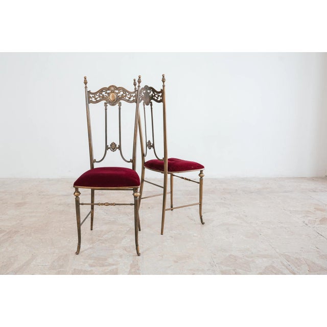 1950s Antique Chiavarine Chairs in Brass and Red Velvet, 1950s, Set of 2 For Sale - Image 5 of 18