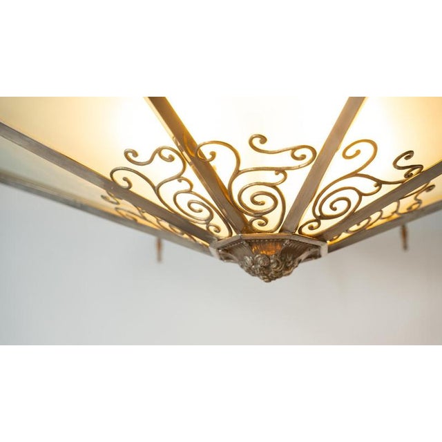 Large Art Deco Ceiling Light in Glass and Metal, France, 1930s For Sale - Image 8 of 16