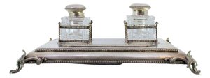 Silver Inkwell with Two Glass Tanks
