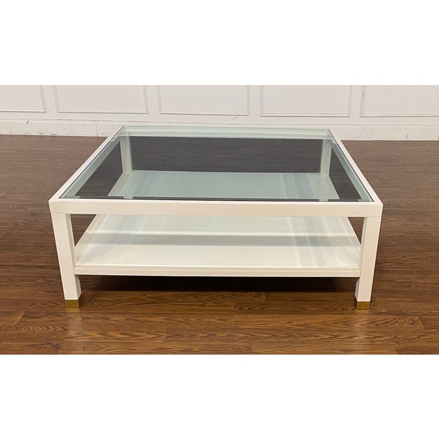 Ivory Contemporary Square Wood and Glass Cocktail Table by Highland House For Sale - Image 8 of 12