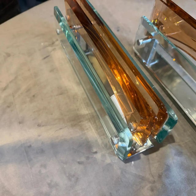 Two 1960s Space Age Thick Glass and Chrome Wall Sconces by Lupi Cristal Luxor For Sale - Image 6 of 14