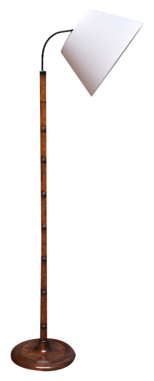 Swedish Modern Birch Faux Bamboo Floor Lamp with Ivory Adjustable Shade, 1940s