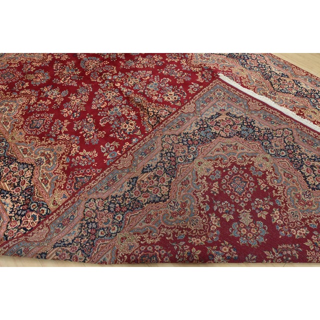 Kerman Rug 9’1” X 14’7” Red Wool Vintage Traditional Hand-Knotted Carpet For Sale - Image 14 of 15