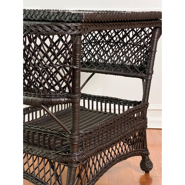 Bar Harbor Wicker Library or Side Table With Magazine Pockets in Brown, C. 1915 For Sale - Image 12 of 18