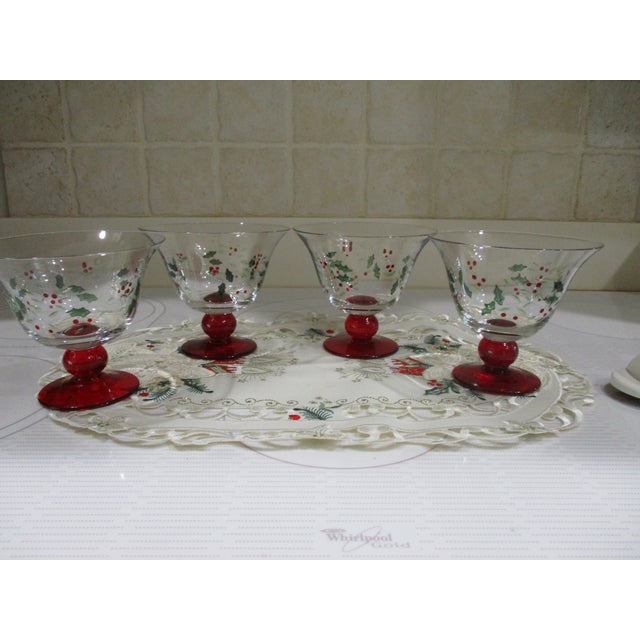 1970s Pfaltzgraff Winterberry Footed Dessert Bowls Painted Glass New in Box - Set of 4 For Sale - Image 12 of 15