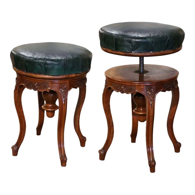 19th Century French Louis XV Walnut Adjustable Piano Stool For Sale