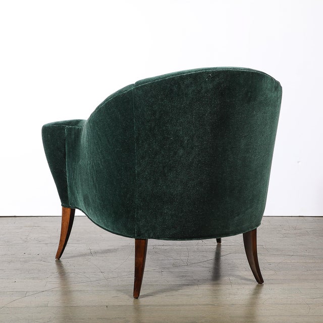 Art Deco Scroll Form Lounge Chair W/ Walnut Supports in Viridian Velvet Mohair For Sale - Image 10 of 18