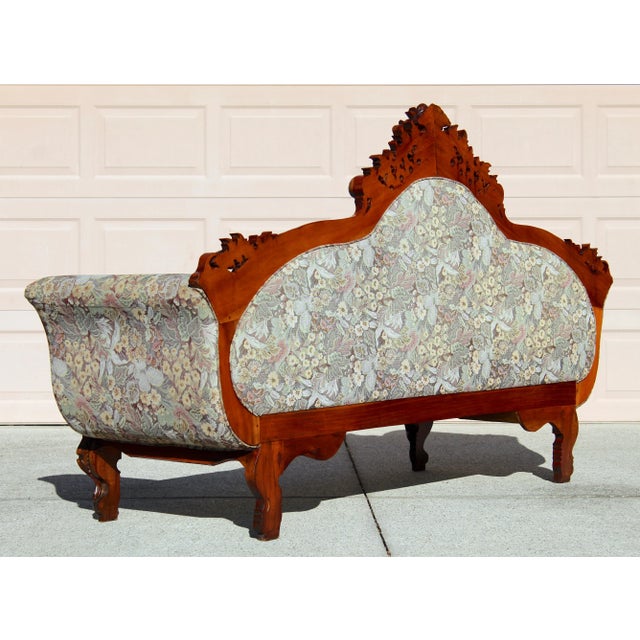 Antique Victorian Rococo Revival Hand-Carved Rosewood Sofa – Early 20th Century Ornate Floral Upholstered Couch For Sale - Image 11 of 16