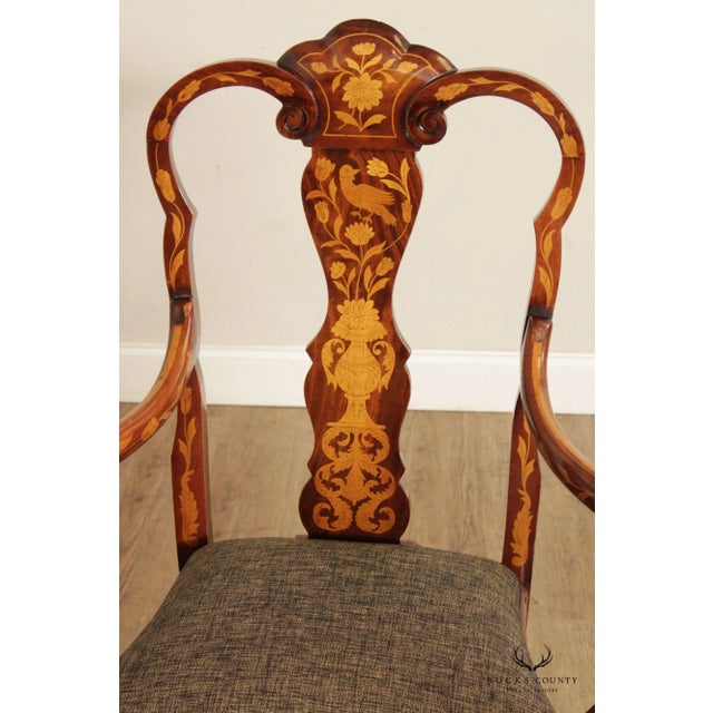 Dutch Marquery Inlaid Mahogany Pair of Armchairs For Sale In Philadelphia - Image 6 of 13