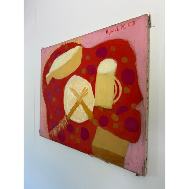 Mid-Century Modern 1960s Vibrant Still Life With Dinner Plate For Sale - Image 3 of 8