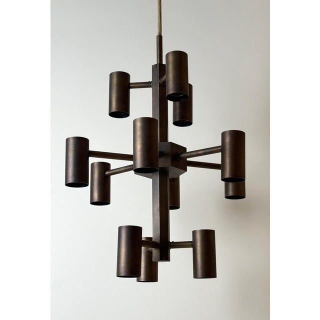 Twelve-Light Brass Chandelier by Gotthold Schönwandt, Germany, 1960s For Sale - Image 4 of 18