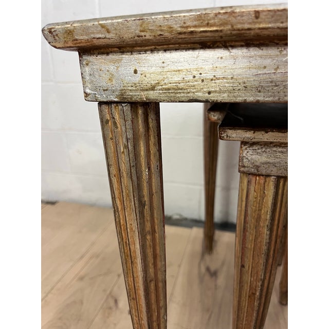 1960s Italian Florentine Silver-Gilt Wood Nesting Tables, Set of 3 For Sale - Image 9 of 12
