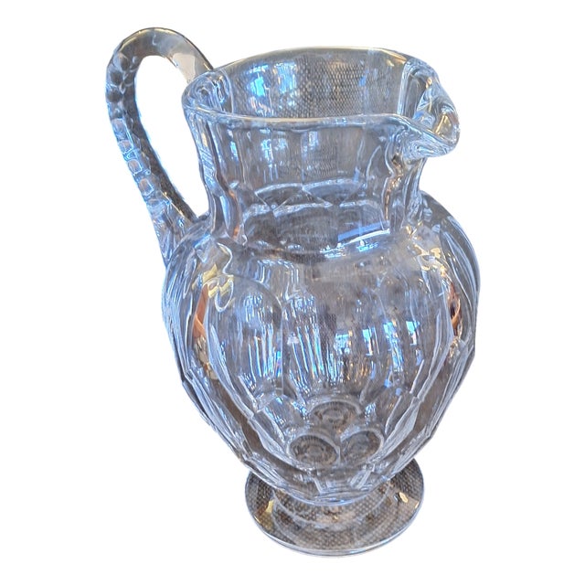 Vintage Scalloped Cut Crystal Glass Jug, 1950s For Sale