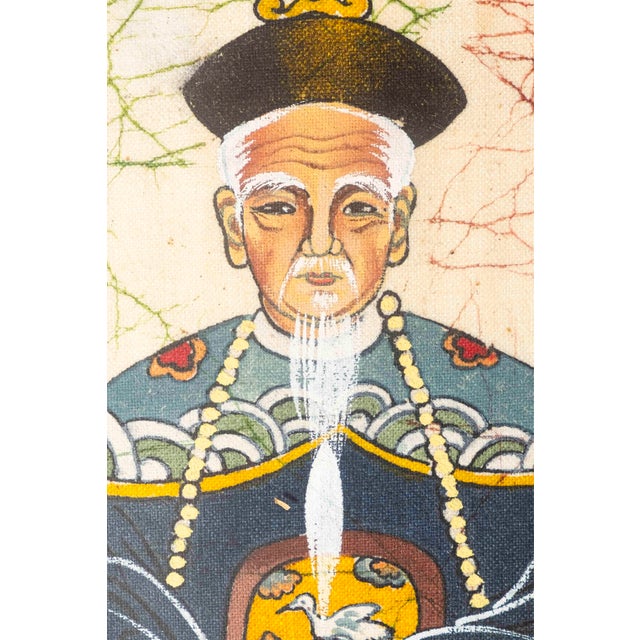 Vintage Chinese Qing-Style Ancestor Portrait Paintings, Framed - Pair For Sale - Image 10 of 18