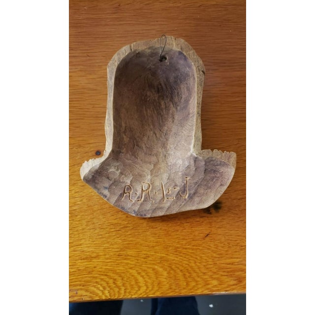 Vintage Wooden Hand Carved Jesus Face Sculpture For Sale - Image 4 of 6
