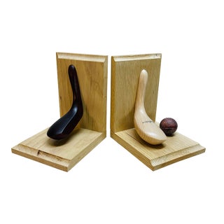 Vintage Golf Wood Bookends, Pair For Sale