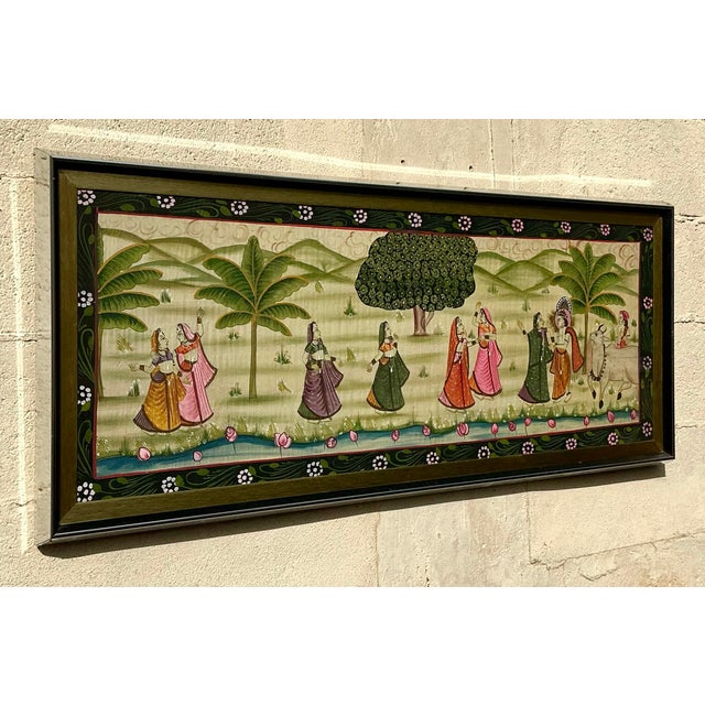 Vintage Boho Pishwaa Painting on Silk For Sale - Image 9 of 9