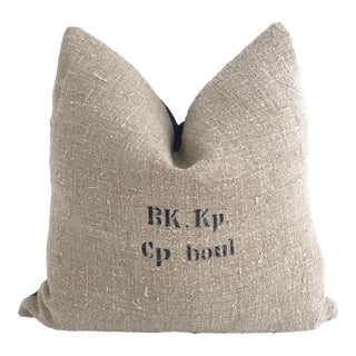 Vintage Belgian Linen Grain Sack Pillow For Sale