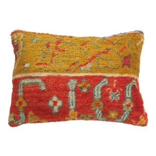 Coral Gold Early 20th Century Wool Antique Oushak Border Large Rug Pillow For Sale